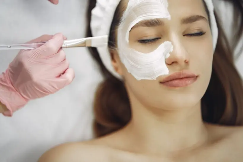 Pigmentation treatment mask applied to patient face