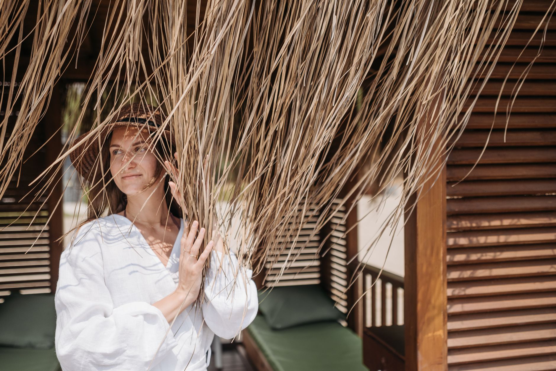 Relaxing in cool shade, which supports lip filler aftercare in the Maldivian heat
